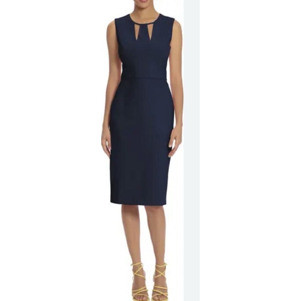 NWT Donna Morgan‎ Womens Midi Sheath Dress 8 Neck Cutouts Stretch Blue